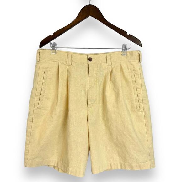 Shorts Linen Cotton Blend Vintage Pleated Classic Coastal Tennis Golf Mens Sz 36 - Picture 1 of 10